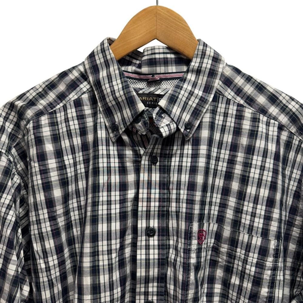 Ariat Pro Series Men's XL Button Down Blue/White Plaid Western Embroidered Shirt